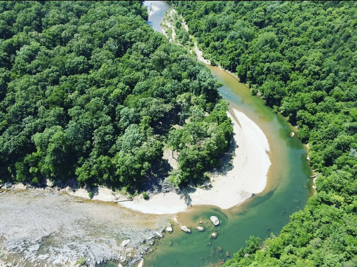 A river running through the middle of a forest.